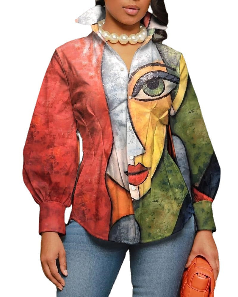Fashion Print Ladies Long Sleeve Shirt 8