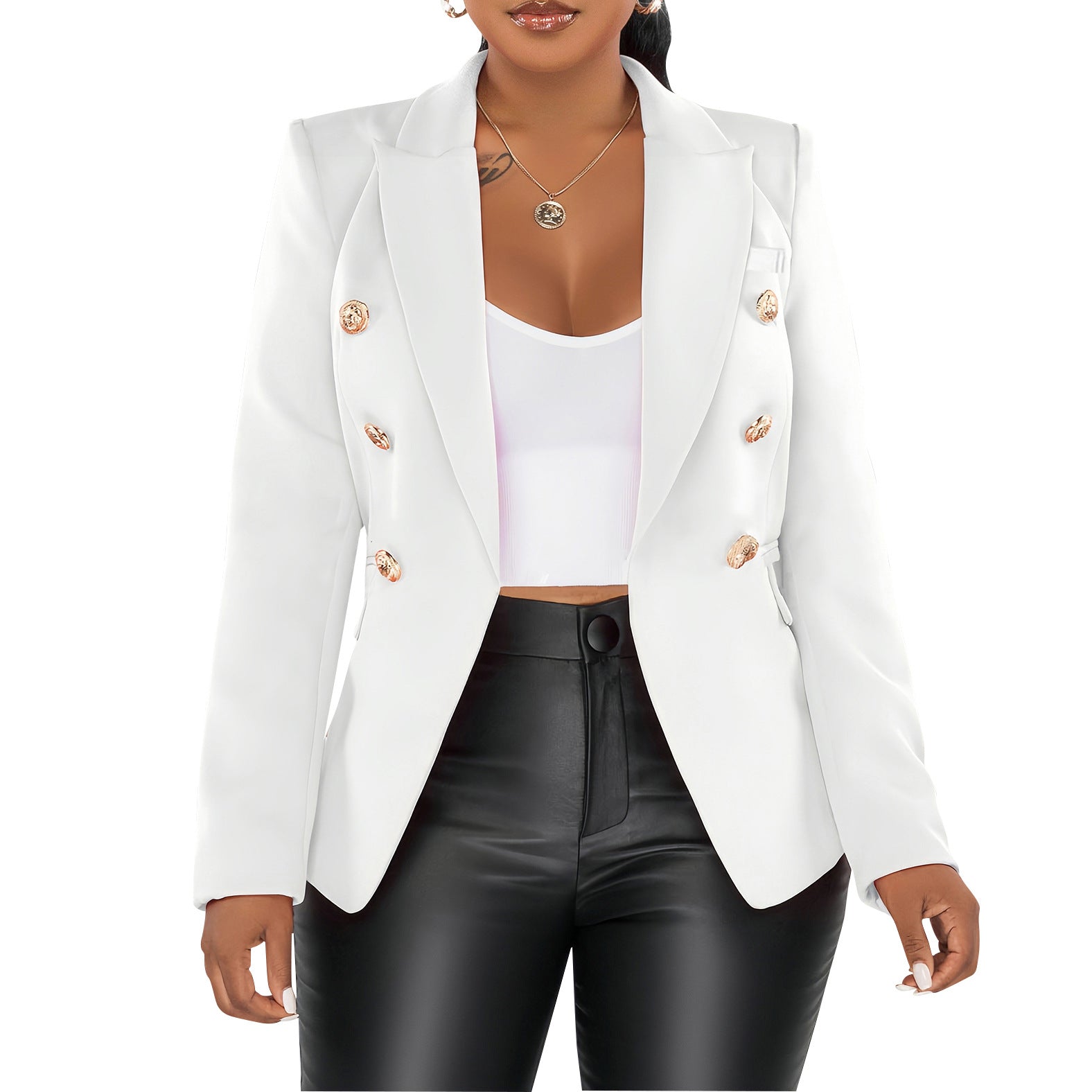 Women's Autumn Winter Solid Color Long Sleeve Pockets Blazer Jacket 10