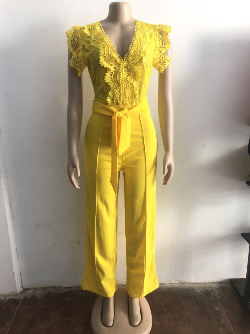 Women Elegant Lace Short Sleeve Jumpsuit 18