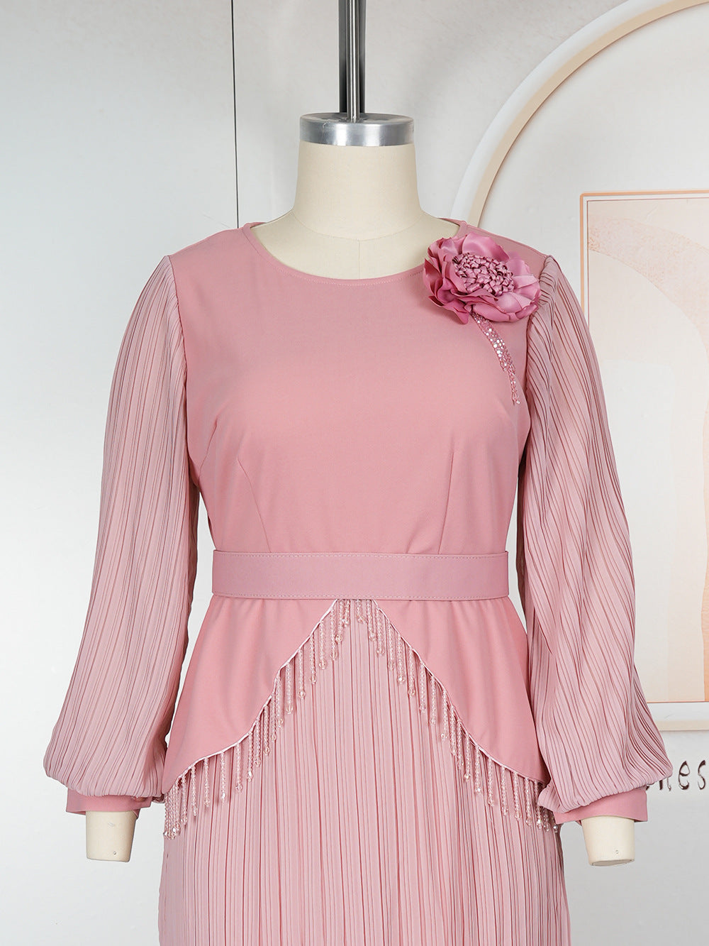 Africa Plus Size Women's Long Sleeve Elegant Pleated Formal Party Gown 15