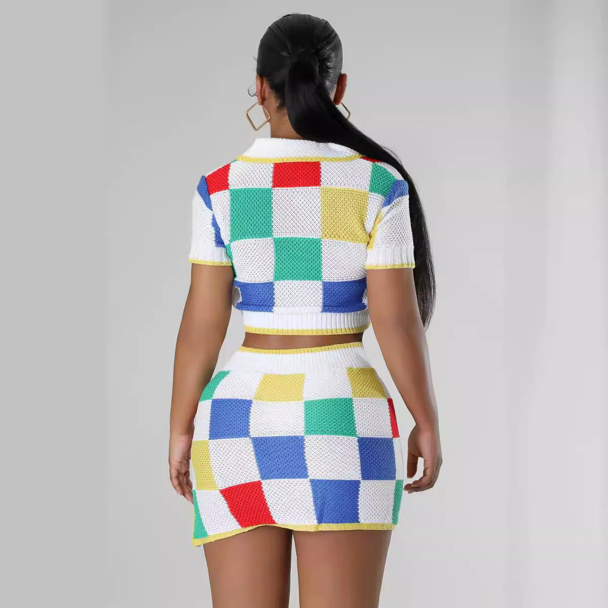 Women Contrast Color Top and Sexy Skirt Two-piece Set 4