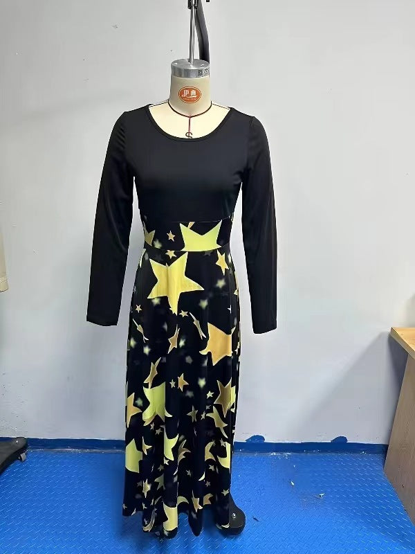 Casual Printed Deep V Half-Sleeve Long Dress 10