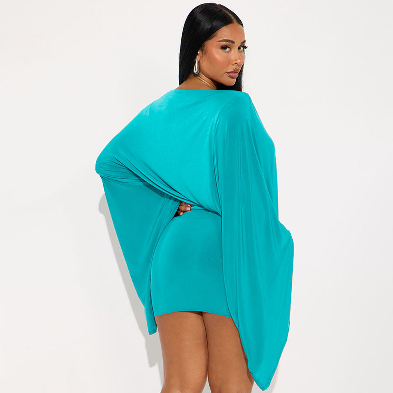 Women Off-Shoulder Bell Bottom Long-Sleeved Top and Skirt Two-Piece Set 8