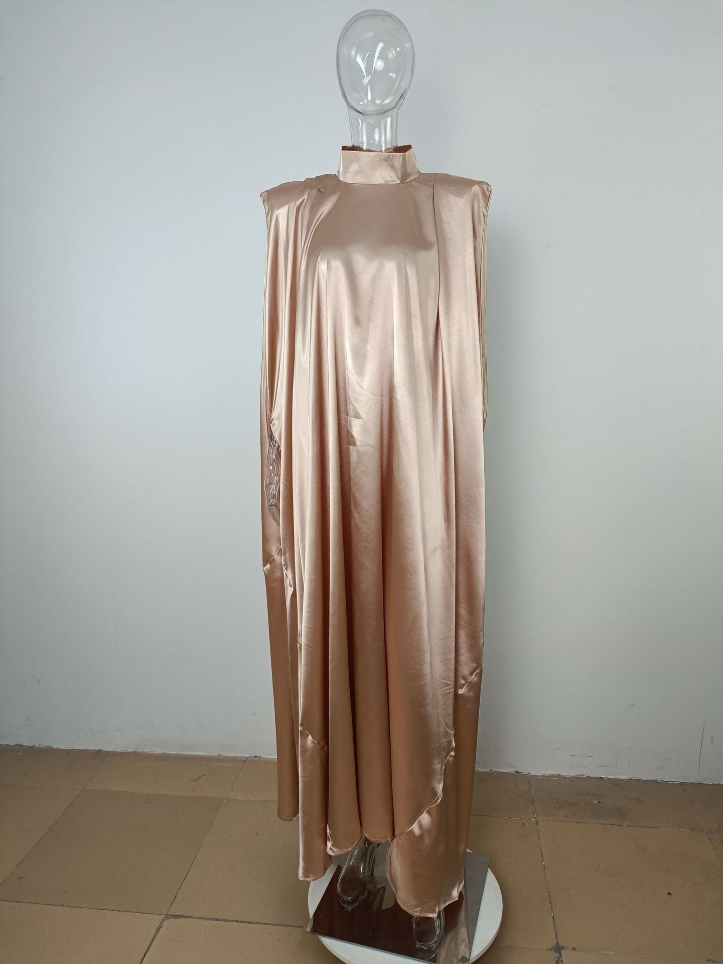 Dubai Muslim Women'S High Neck Loose Swing Robe Satin Dress Women'S Abaya 30