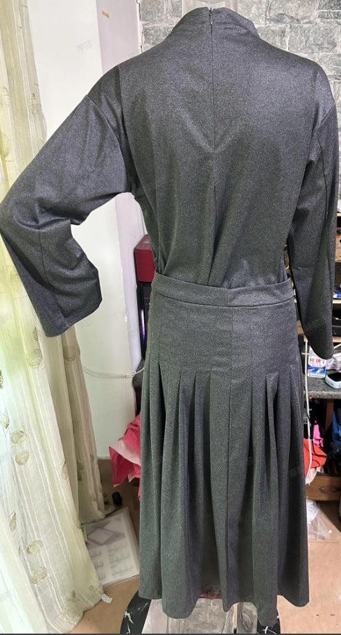 Women Autumn Belt Pleated Dress 12