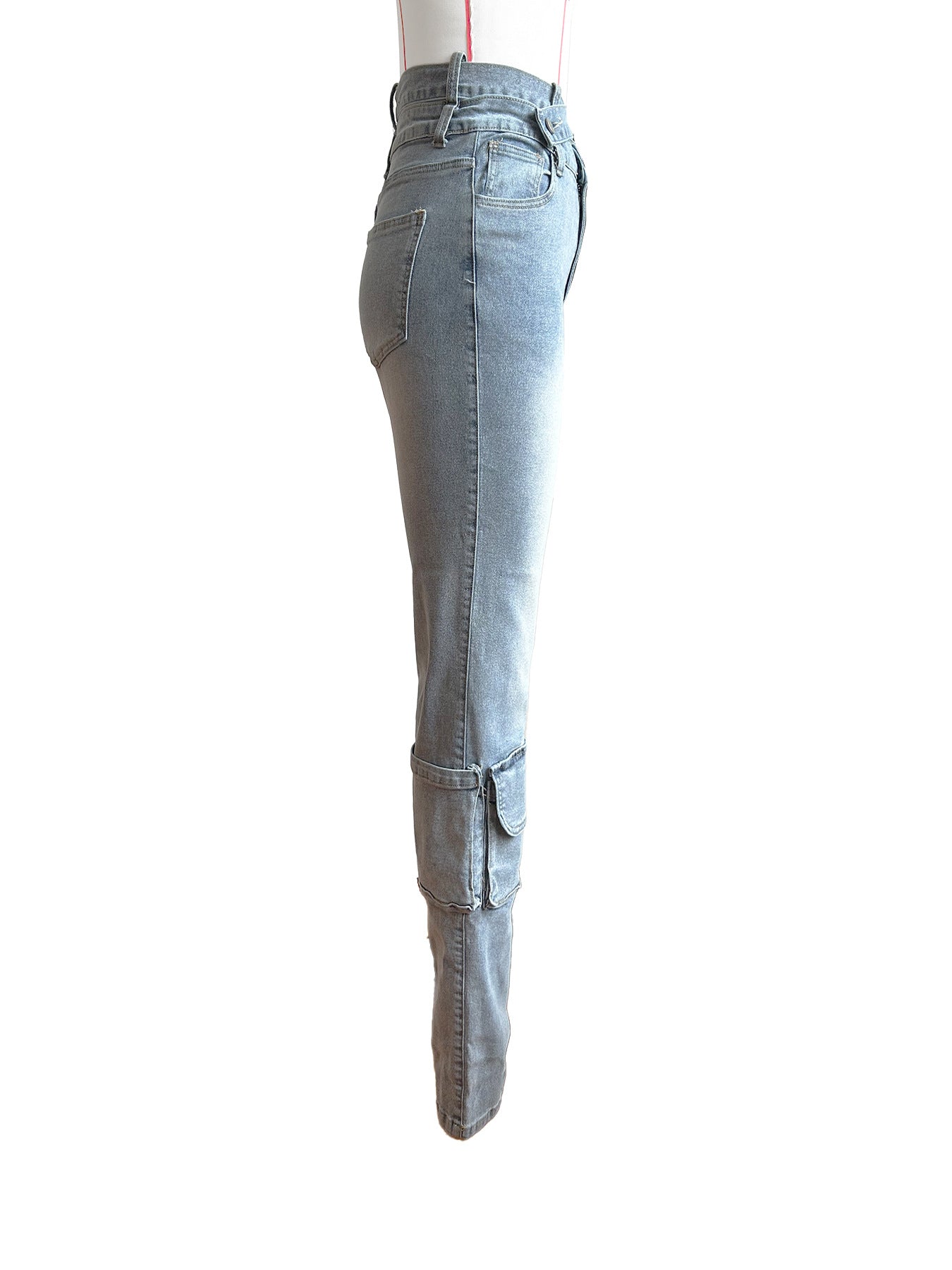 Women's Double Waist Stylish Pocket Denim Pants 6