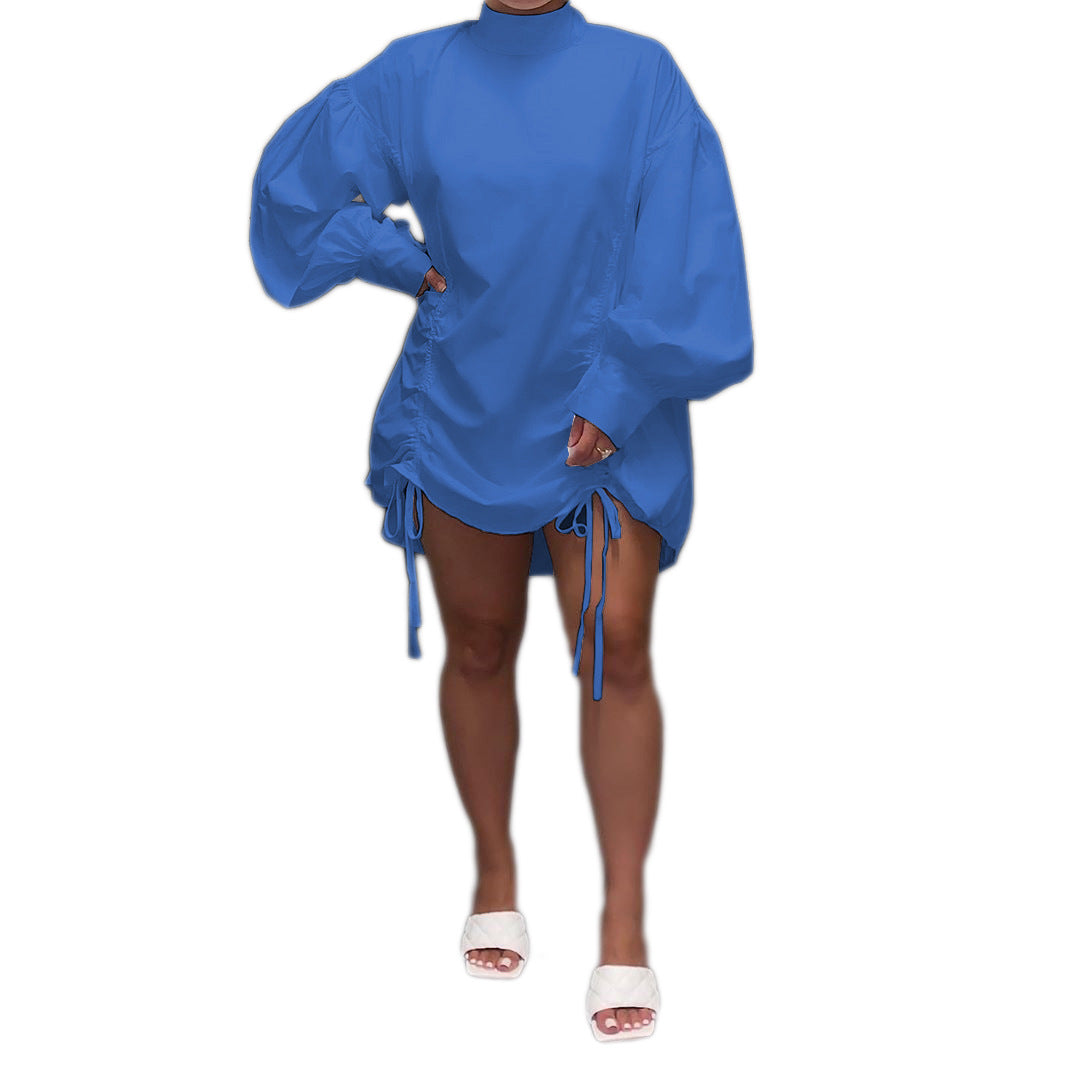 Women Stand Collar Shirt Dress 11