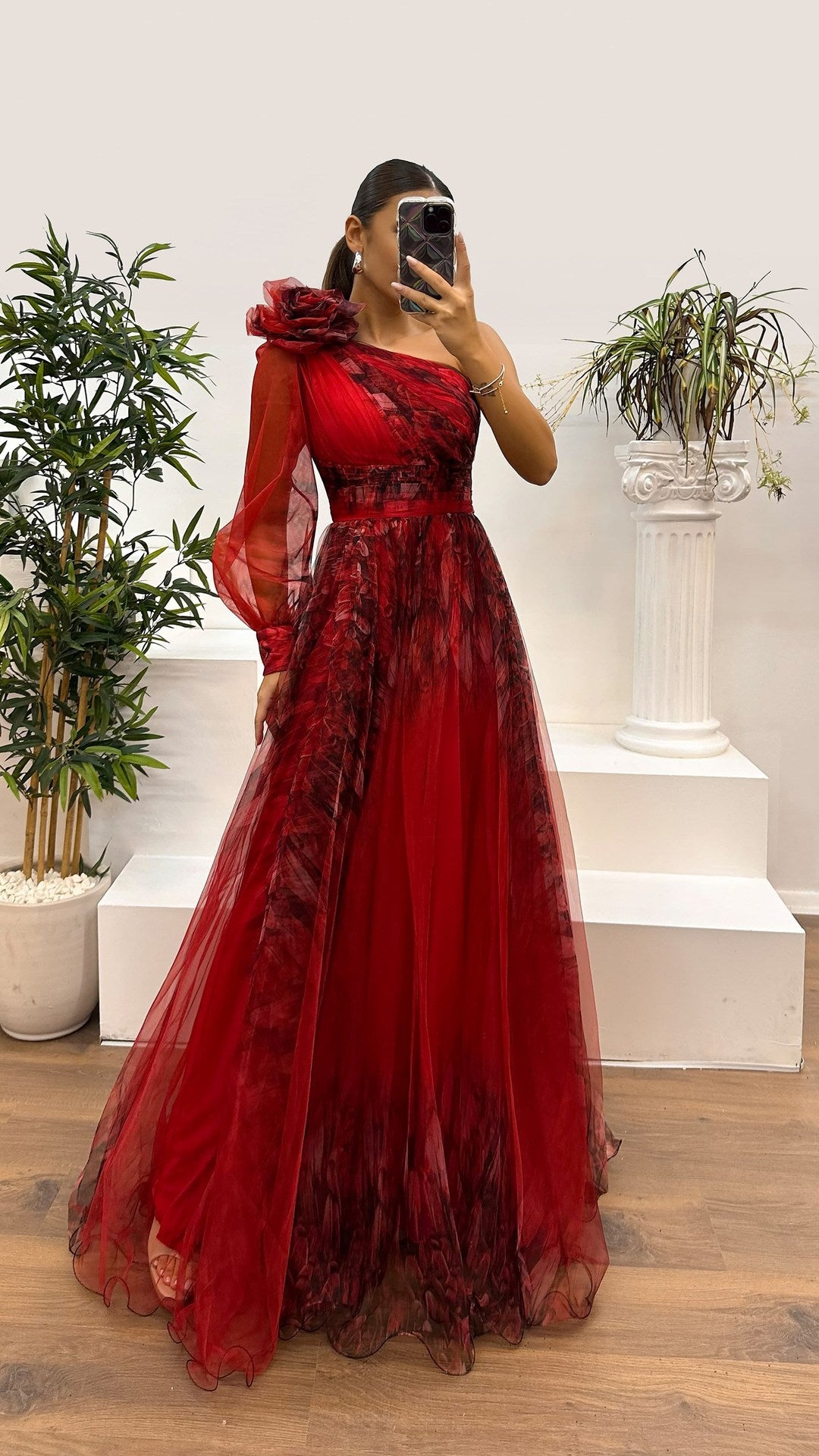 Women Slash Shoulder Mesh Print Dress 3