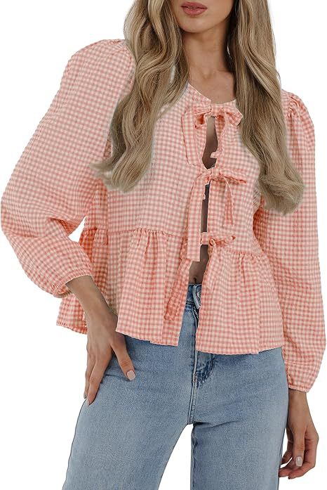 Women Fall Casual Lace-Up Top Lace-Up Shirt 10