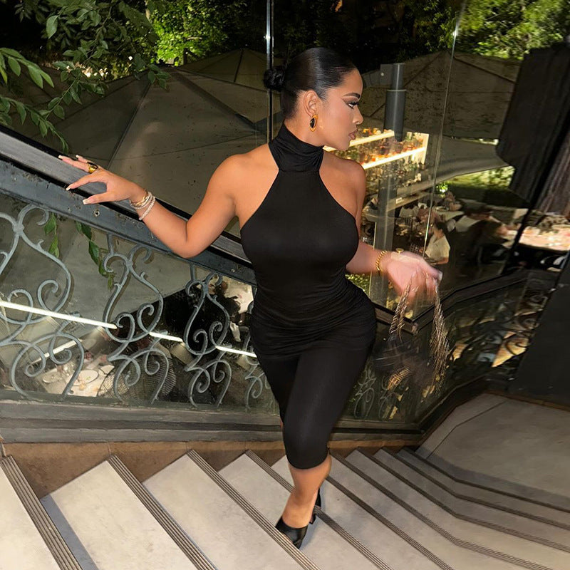 Women Sexy High Neck Sleeveless Vest Top and Shorts Two Piece Set 5