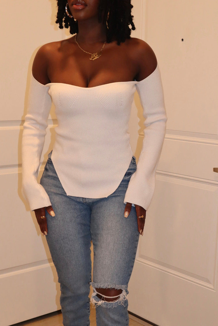 African-Style Fall/Winter Off-The-Shoulder Basic Knitting Sweater Top 3