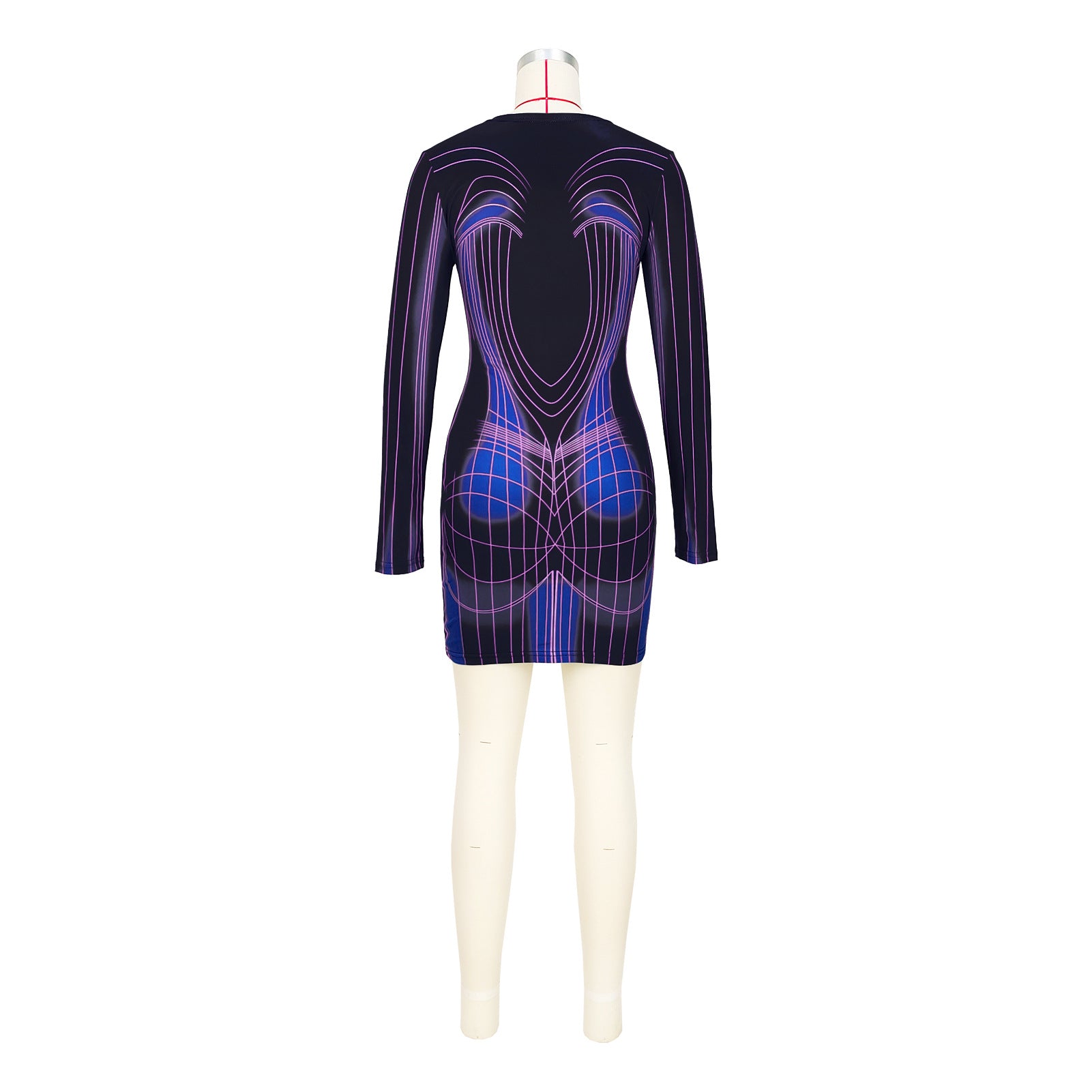 Women's Fashion Printed Round Neck Long Sleeve Slim Dress 15