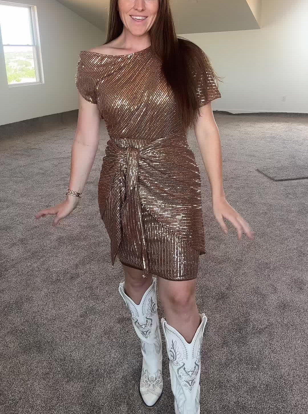 Women's Trendy & Fashionable Slash Shoulder Glitter Party Dress 5