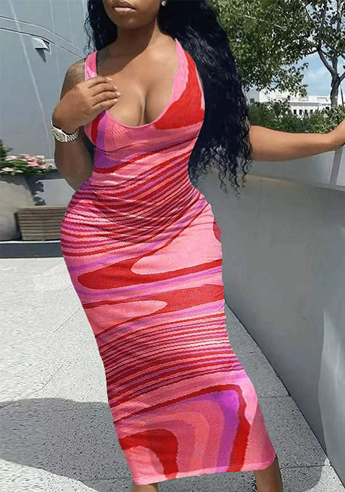 Women wave print dress