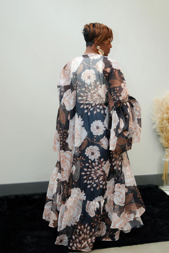 Casual Spring and Autumn Women's Lantern Sleeve Irregular Long Printed Coat 10