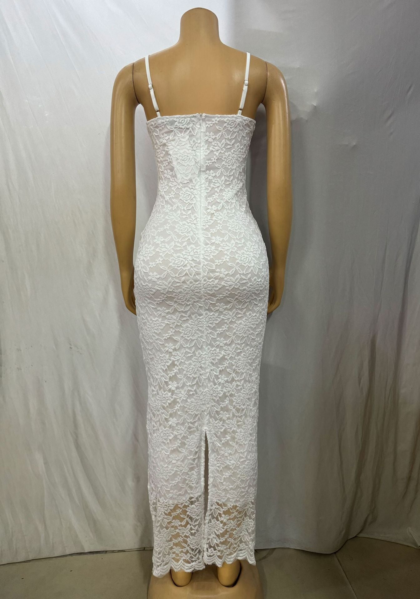 Women Suspender Lace Patchwork See-Through Solid Backless Sexy Maxi Dress 10