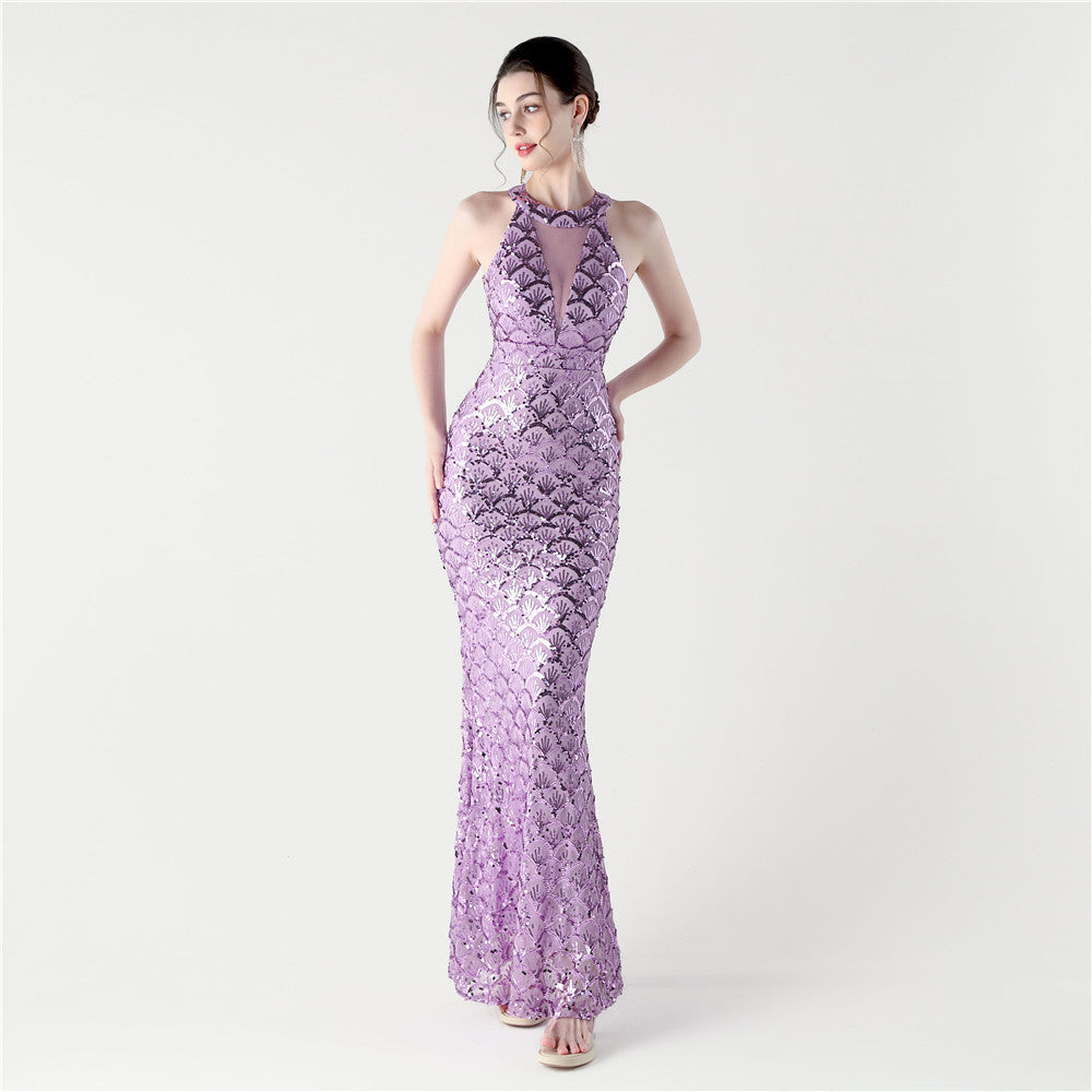 Sequin Mesh Slim Sexy Mermaid Evening Dress Dinner Party Gown 8