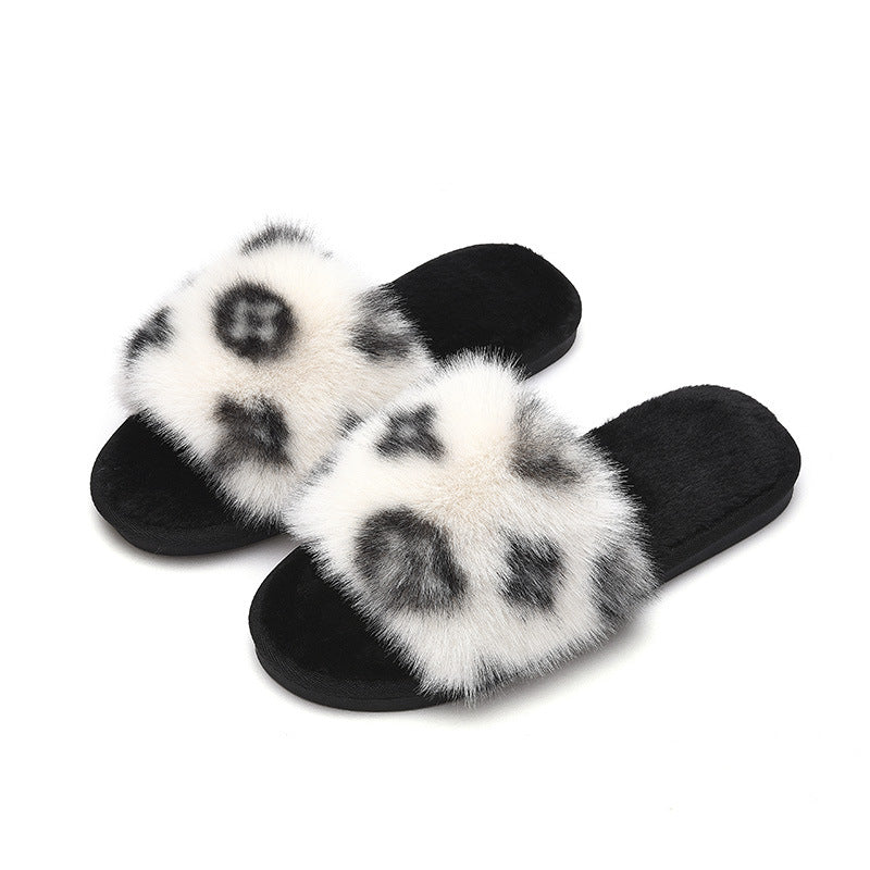 fur flat slippers women's home rabbit fur cotton slippers 10