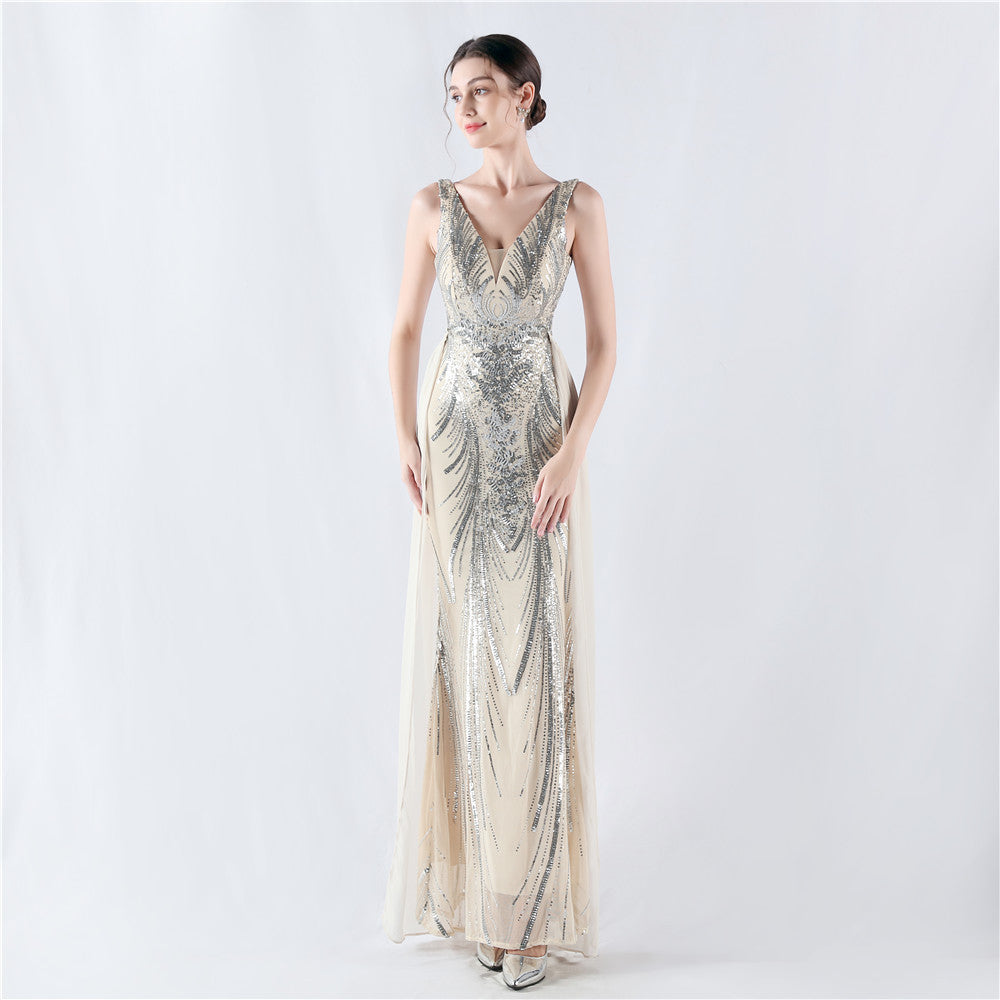 Elegant Sequin Rhinestone Chain Evening Dress 5