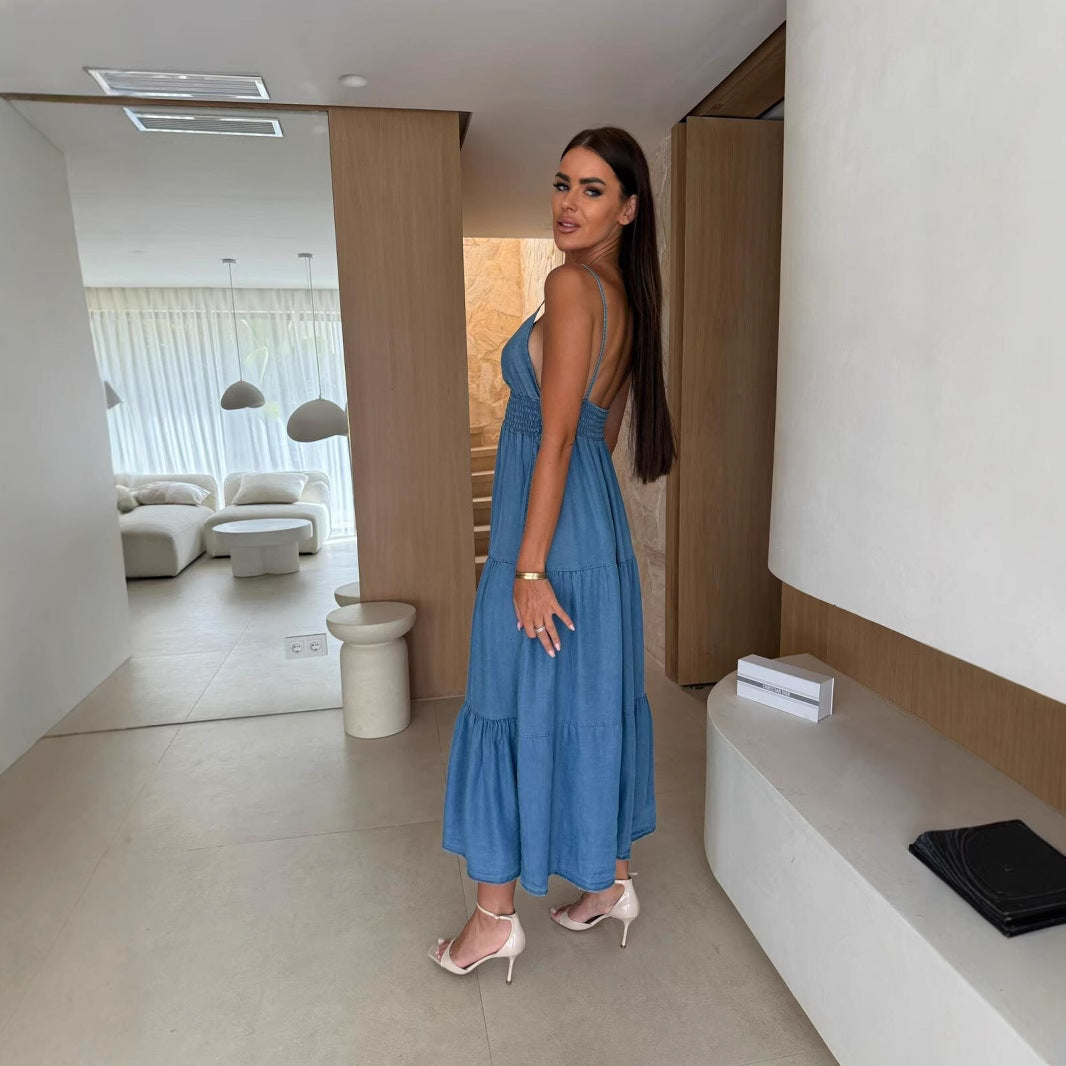 Women Solid Sling Dress 3