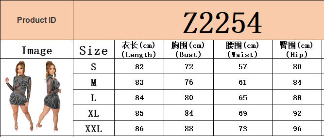 Sexy rhinestone mesh long-sleeved nightclub dress