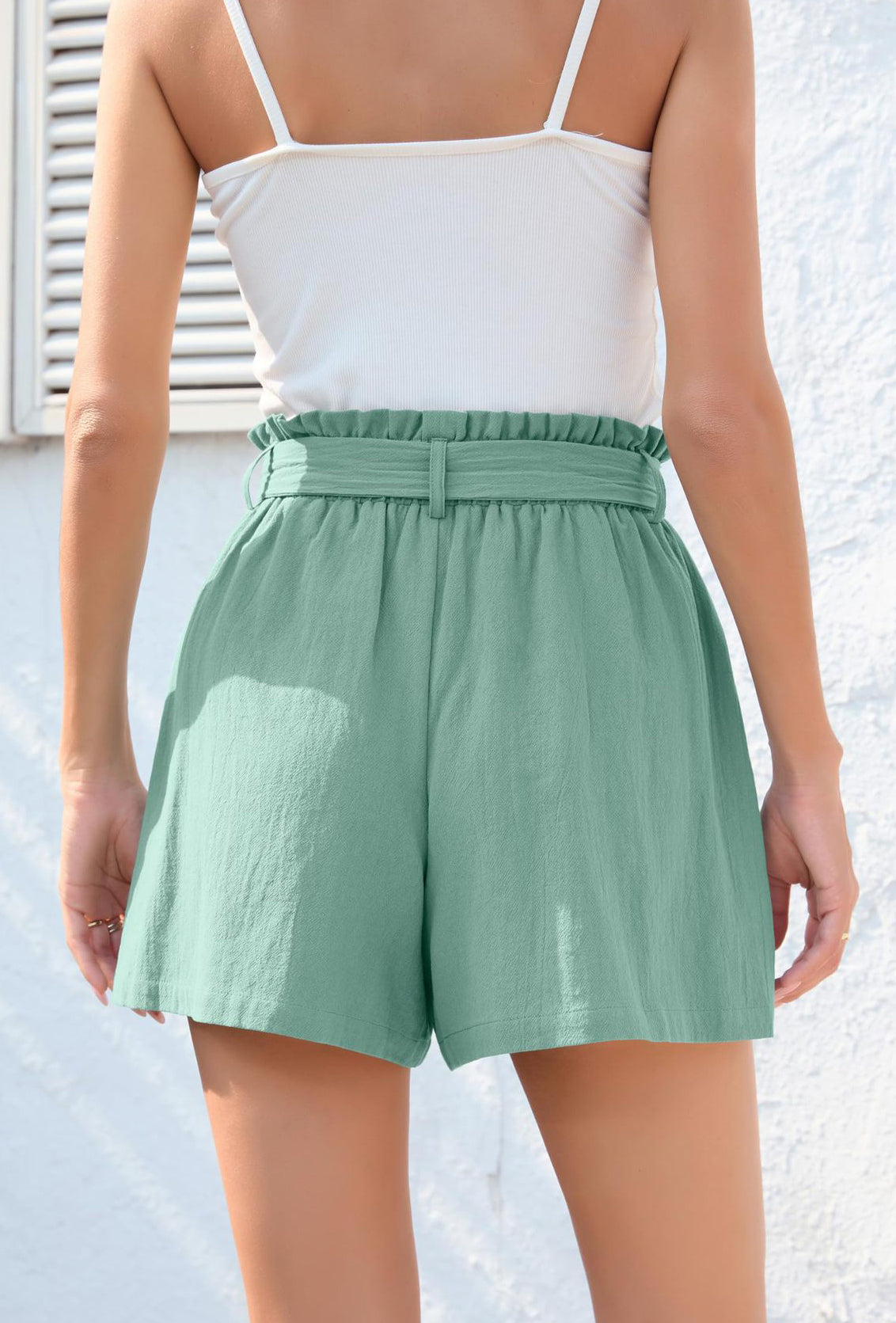 Women's ruffled tie waist summer shorts with pockets 14