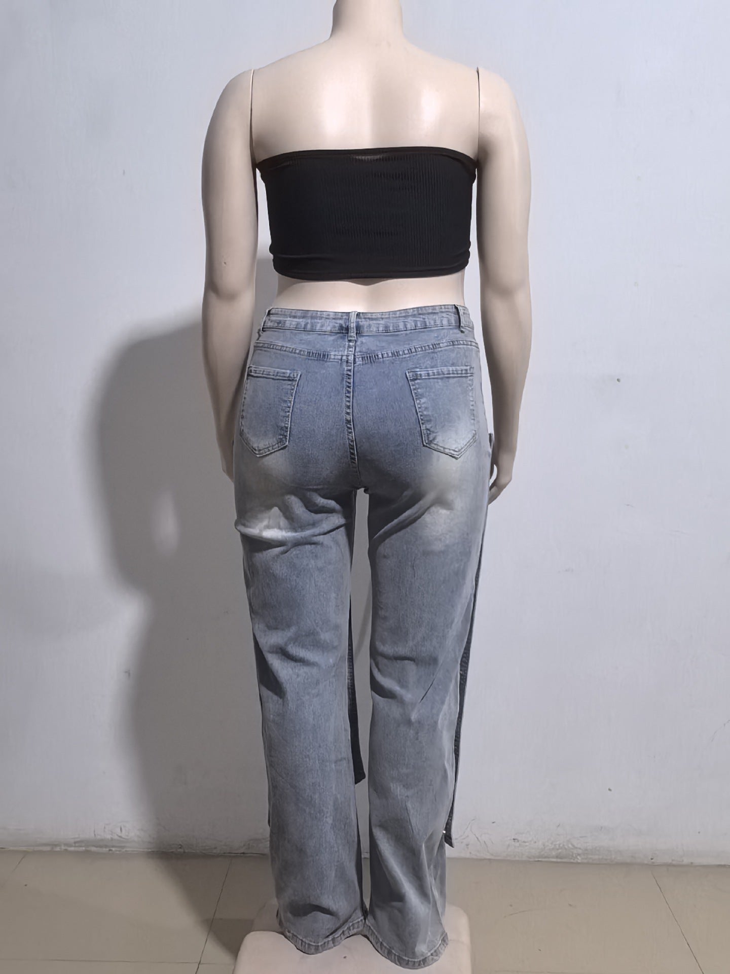 Women's Straight Denim Pants Autumn Street Trend Button High Waist Pants 13