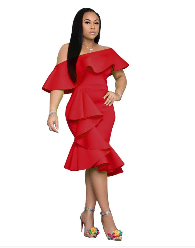 Women Solid ruffle irregular dress 6