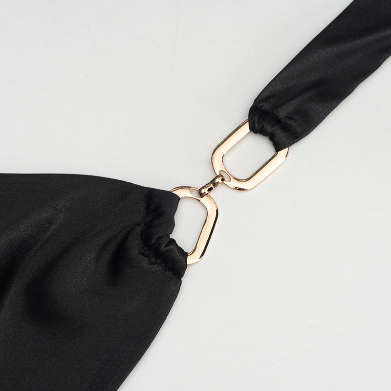 Women Halter Neck Lace-Up V-Neck Solid Bodycon Dress 9