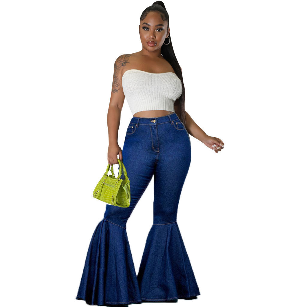 Women fashion stretchy Bell Bottom Denim Pants