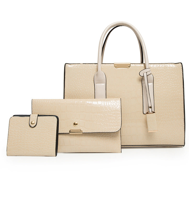 Large Fashion Large Capacity One Shoulder Portable Diagonal Bag Stone Texture Three-Piece Bag 28