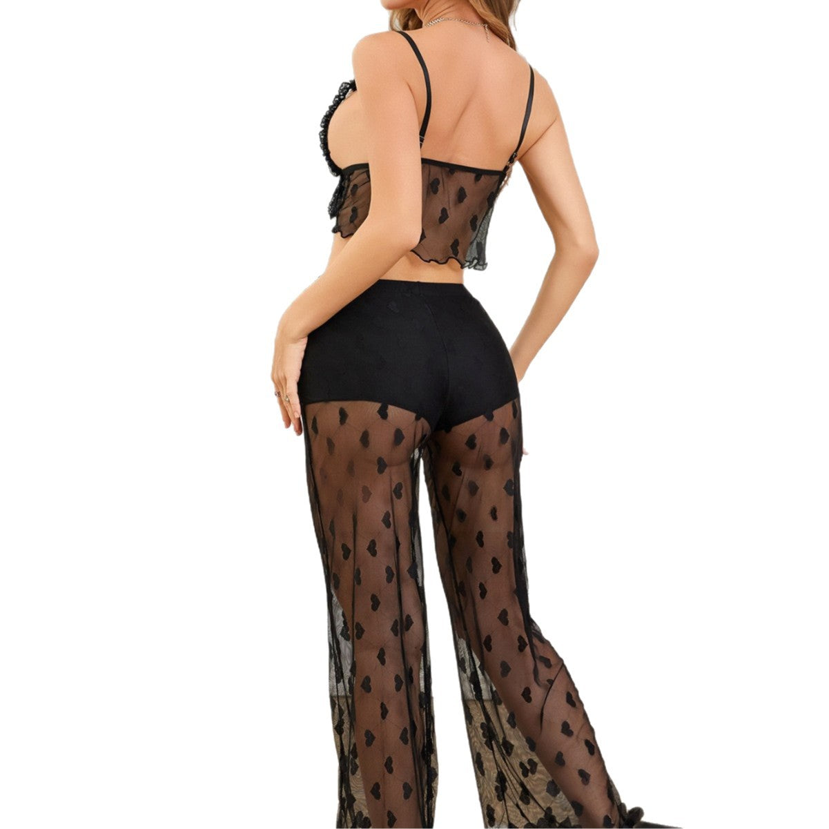Sexy Lace See-Through Loungewear Strap Top Pants Set 3