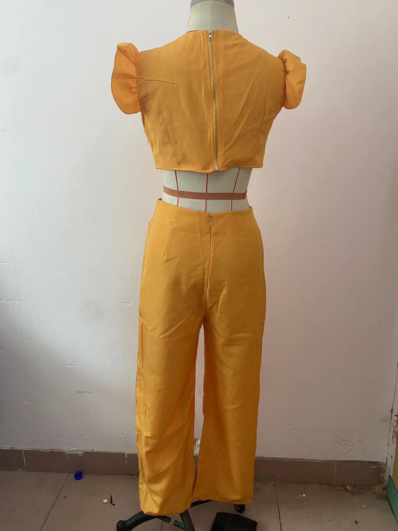 Women Summer Round Neck Ruffled Loose Jumpsuit 15