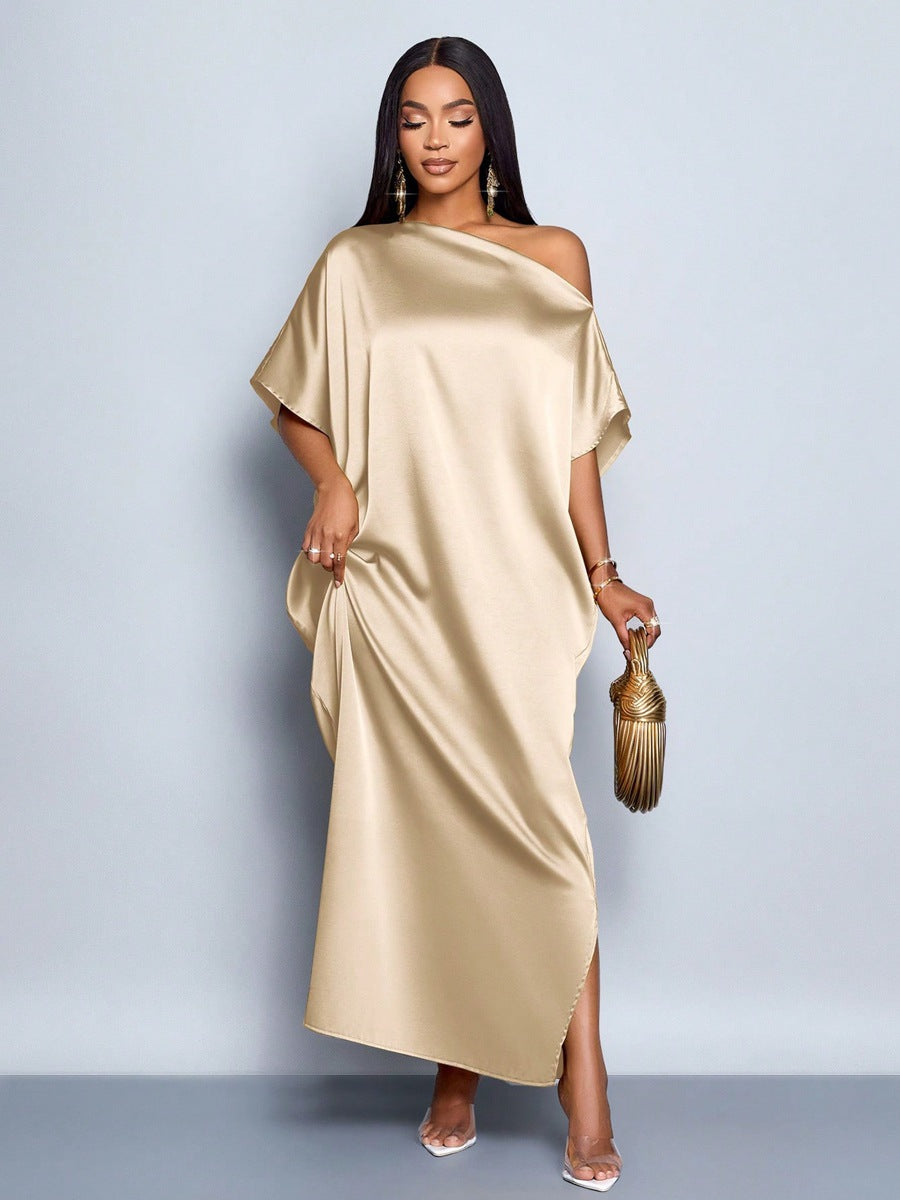 Women autumn satin yellow maxi dress 9