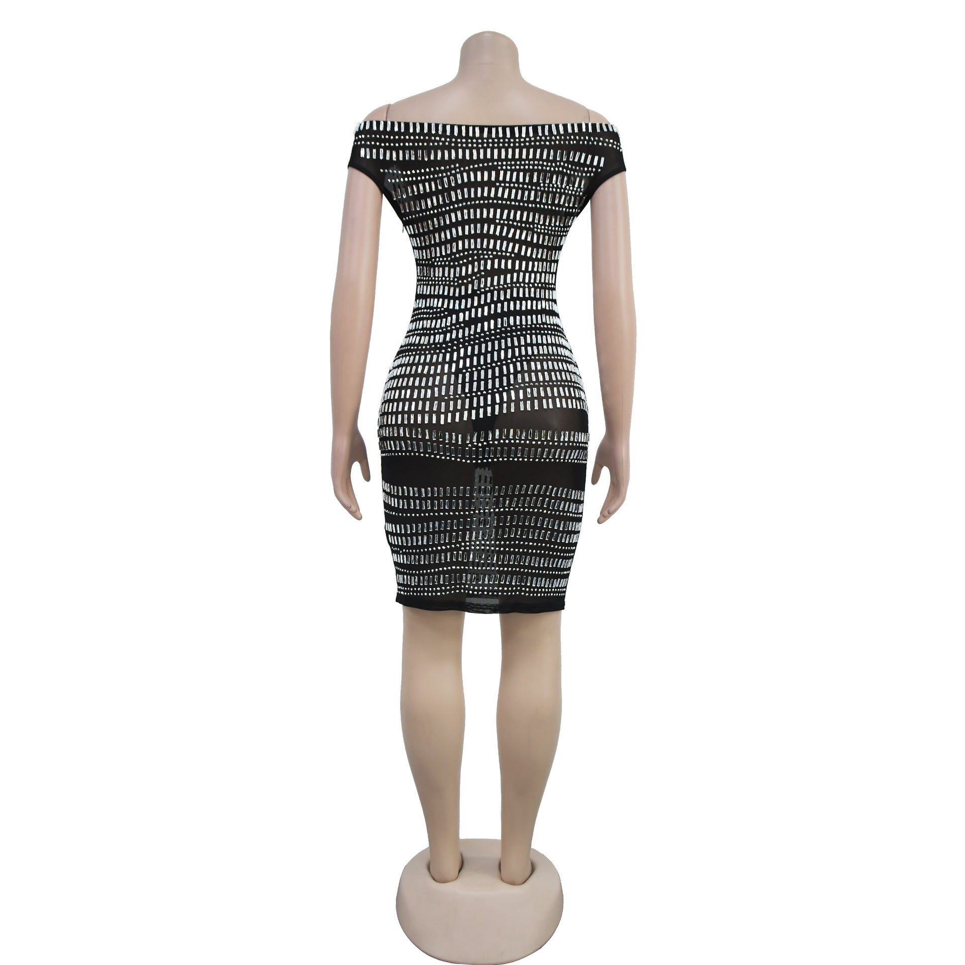 Fashion Women's Off Shoulder Slim Beaded Bodycon Dress 12