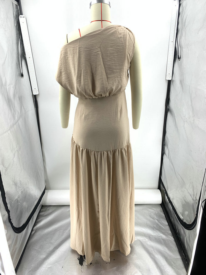 Solid Sexy Slash Shoulder Off-Shoulder Slim Waist Slit Gown Dress 18