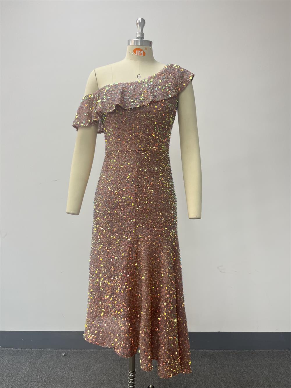 Women Elegant Slash Shoulder Zipper Symphony Dress Irregular Dress 8