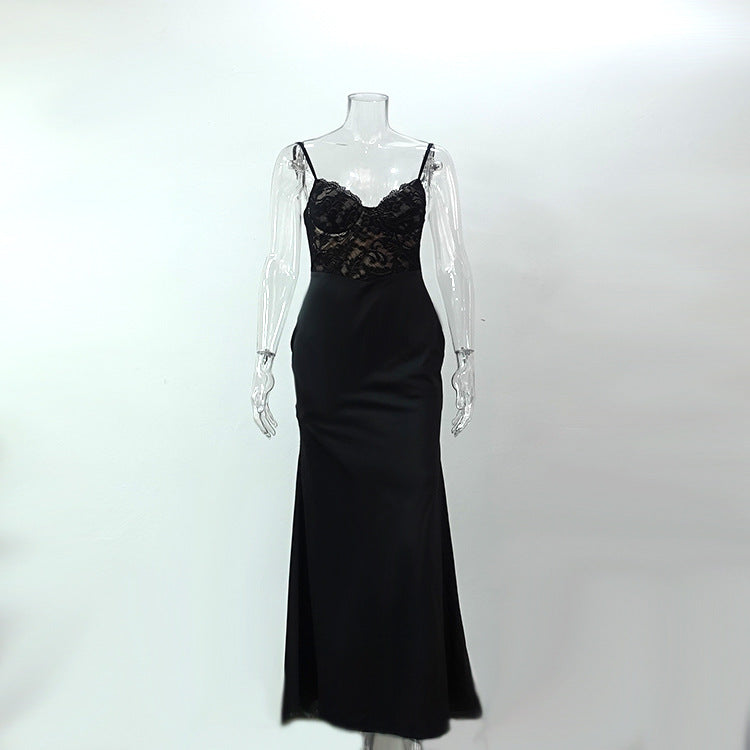 Women summer lace sexy suspender fishtail dress 10