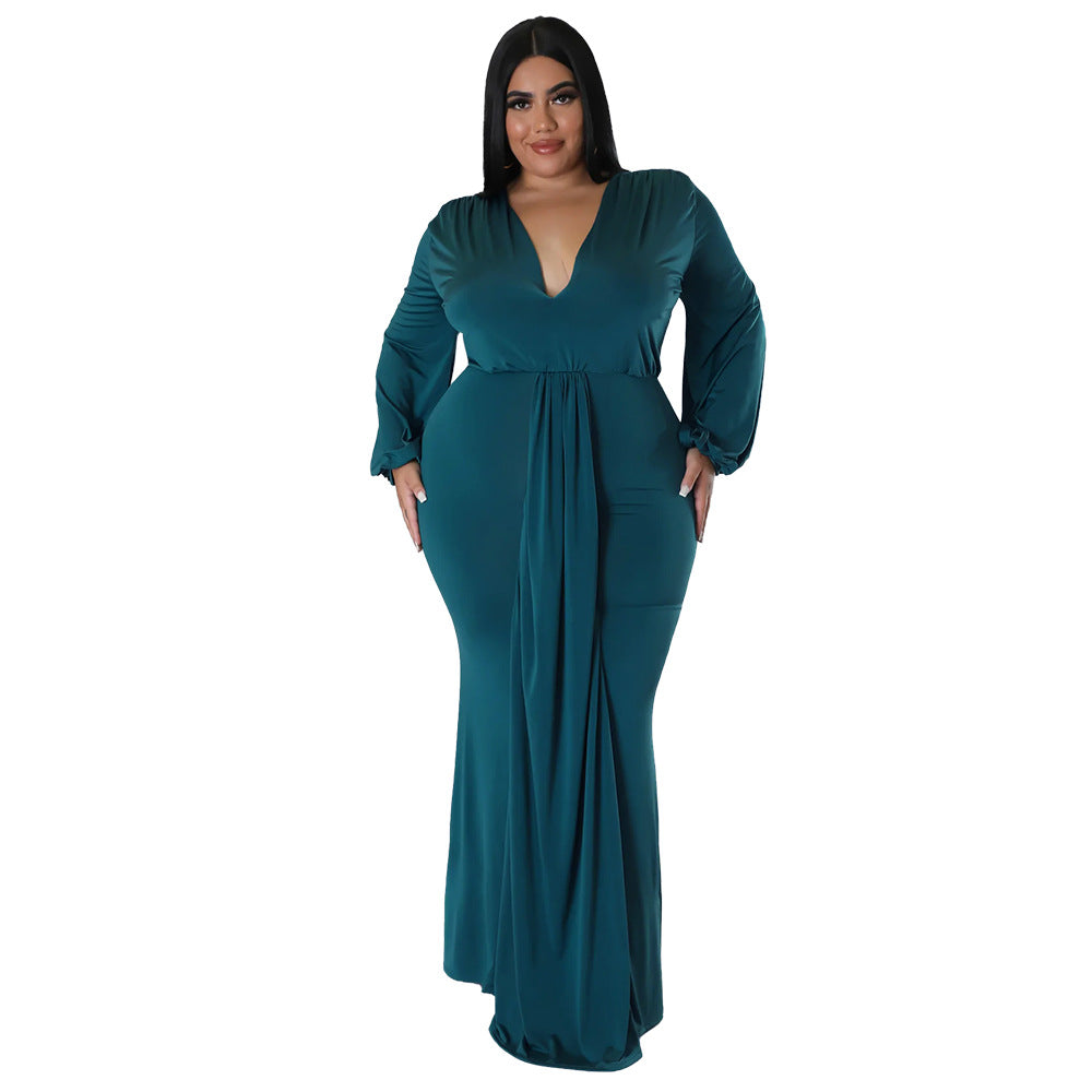 Fall Fashion Plus Size Women's Sexy Nightclub Dress Irregular V-Neck Dress 18