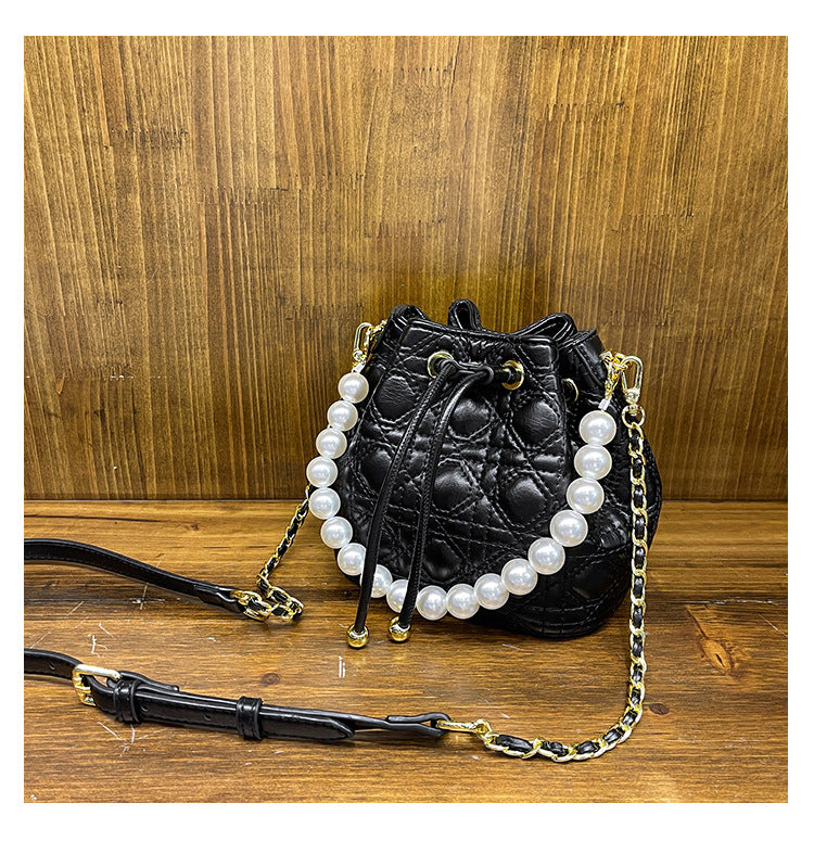 Women Lingge Bag Fashion Pearl Bucket Bag Shoulder Messenger Bag 9