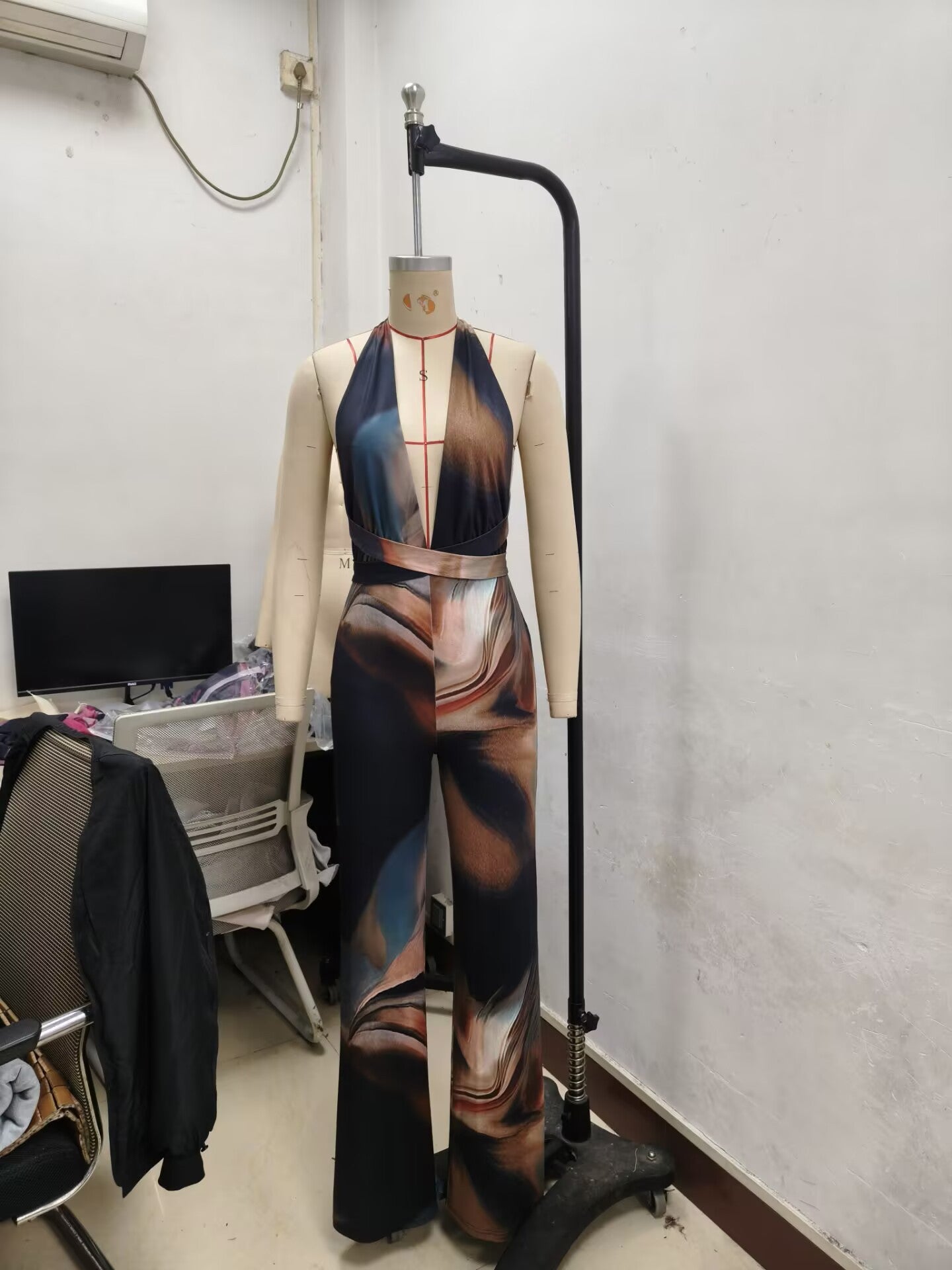 Women sexy print Backless Halter Neck Jumpsuits 9