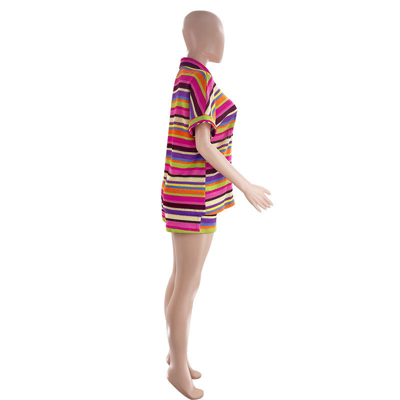 Fashion Casual Summer Striped Women Two-Piece Shorts Set 10
