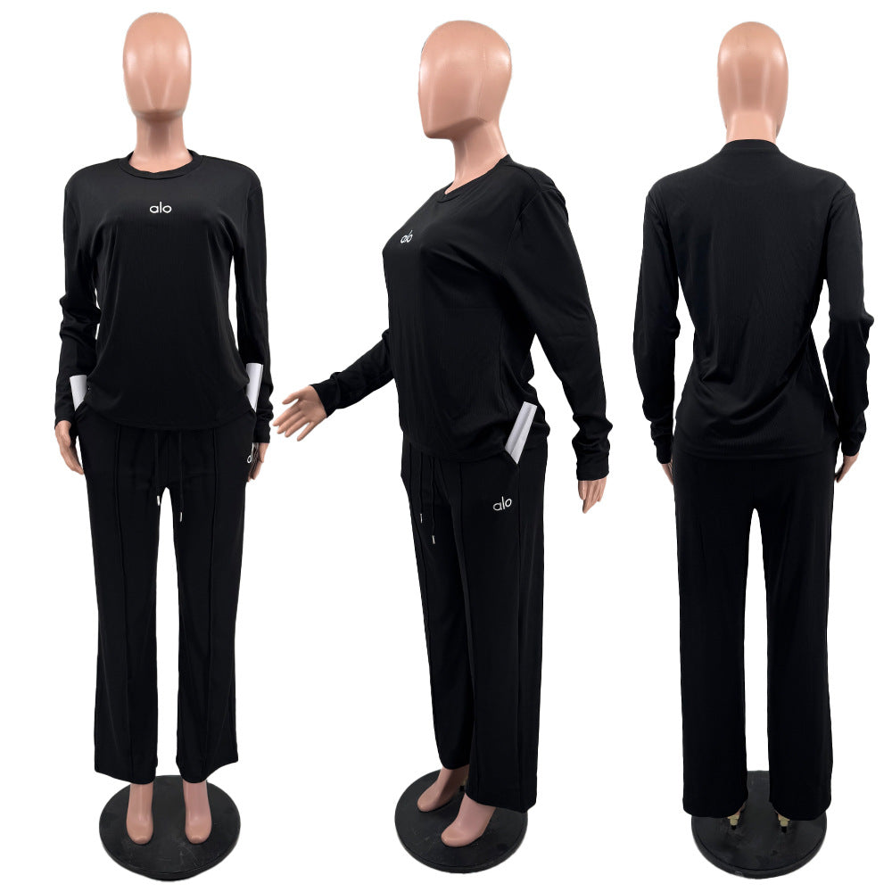 Women Fall/Winter Casual Long-Sleeved Top and Wide-Leg Pants Two-Piece Set 8