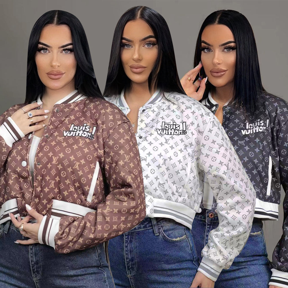 Women Fall/Winter Casual Printed Embroidered Baseball Jacket 11