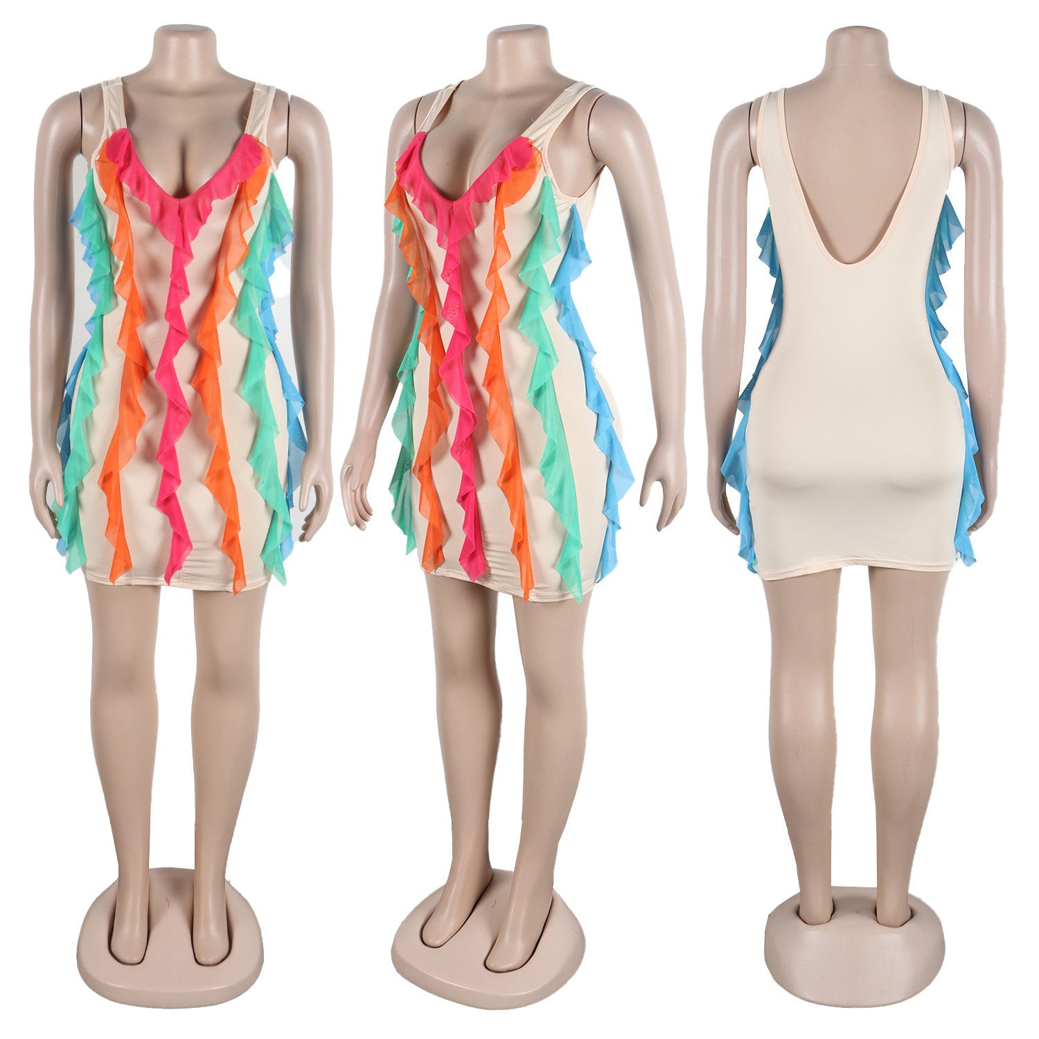 Women Contrasting Ruffles Line Irregular Mini Dress 12