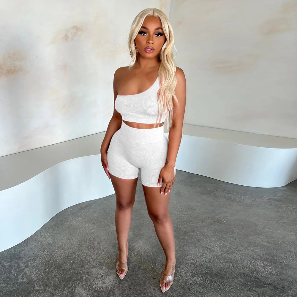 Slash Shoulder Sleeveless High-Rise Shorts Casual Tracksuit