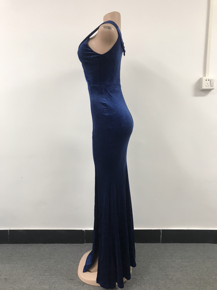 Women Elegant Short Sleeve Slit Evening Dress 11