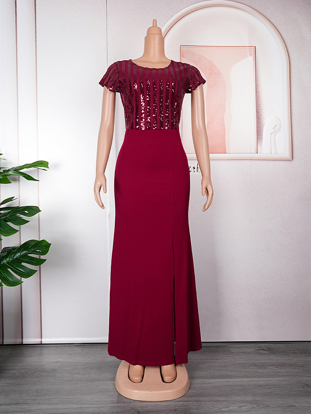 Plus Size African Dress Party Round Neck Solid Dress 16