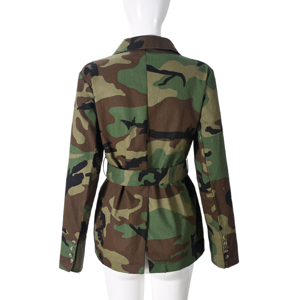 Women Camouflage Blazer Jacket with Belt 6
