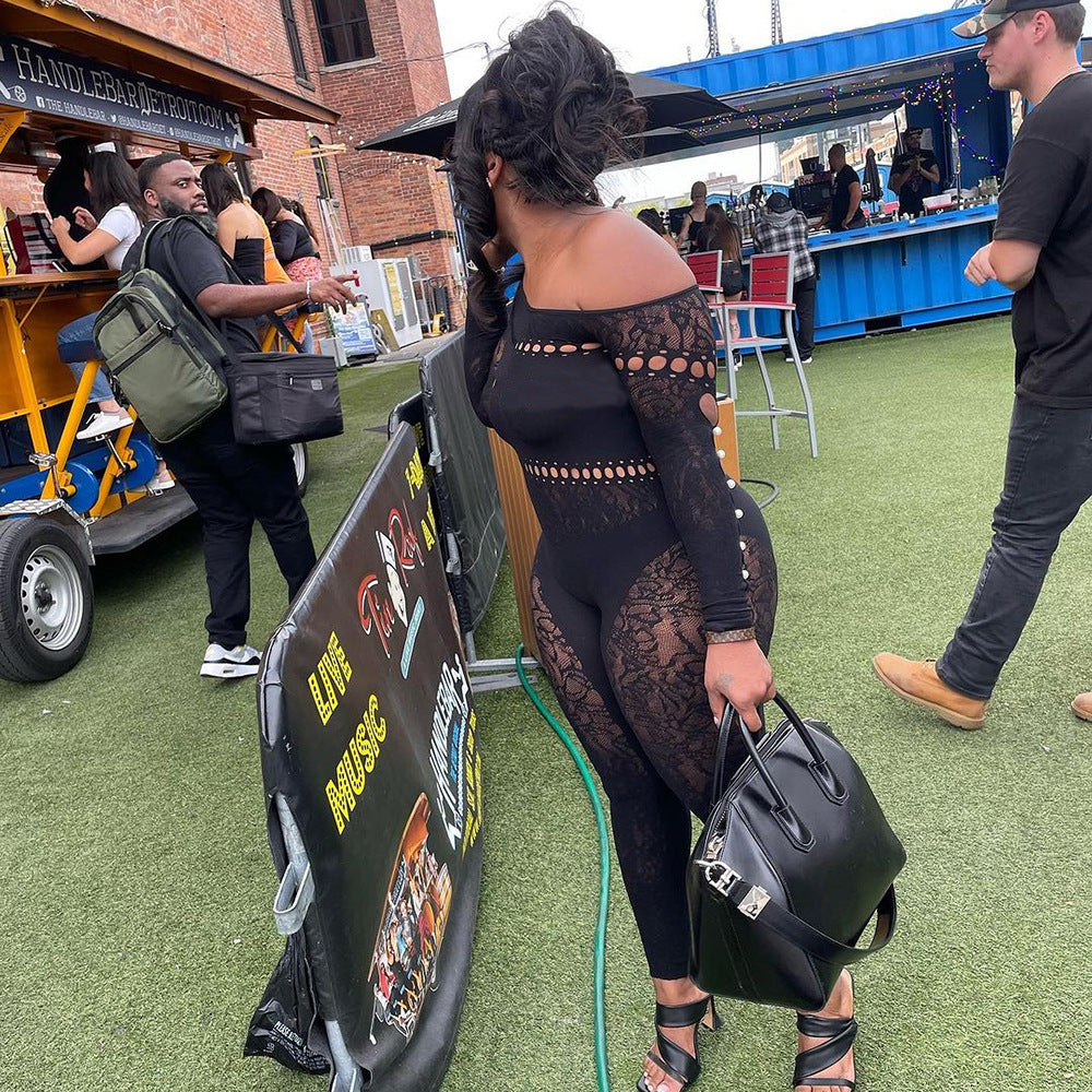 Sexy Hollow Seamless Knitting Jacquard One-Piece High Stretch Jumpsuit 5